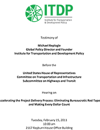 ITDP's Written and Oral Testimony to House Highways and Transit Subcommittee