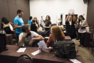 Group of people discussing in room