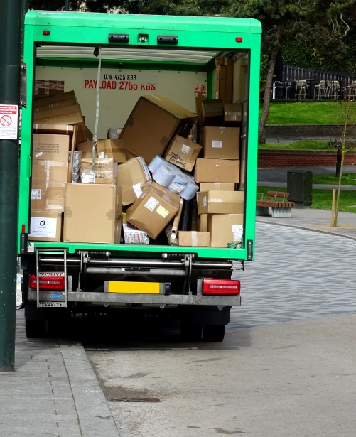 Back of truck filled with packages